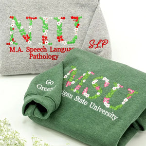 Custom Embroidered Nursing School Floral Letter Sweatshirt, Personalized College Graduation Gift