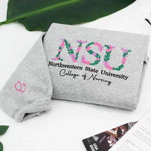 Custom Embroidered Nursing School Floral Letter Sweatshirt, Personalized College Graduation Gift