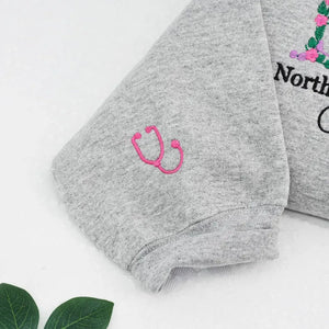 Custom Embroidered Nursing School Floral Letter Sweatshirt, Personalized College Graduation Gift