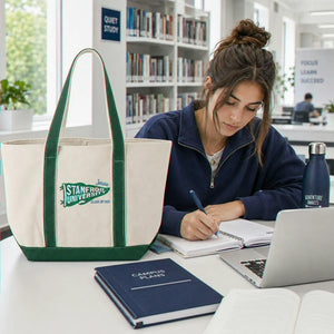Personalized Back to School Student Canvas Tote Bag - Embroidered College Pennant, School Spirit Gift