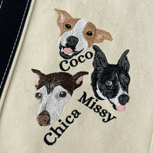 Custom Dog Portrait Canvas Tote - Embroidered Pet Photo Full Color Bag & Name for Dog Parent