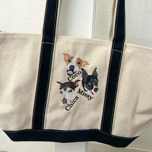 Custom Dog Portrait Canvas Tote - Embroidered Pet Photo Full Color Bag & Name for Dog Parent