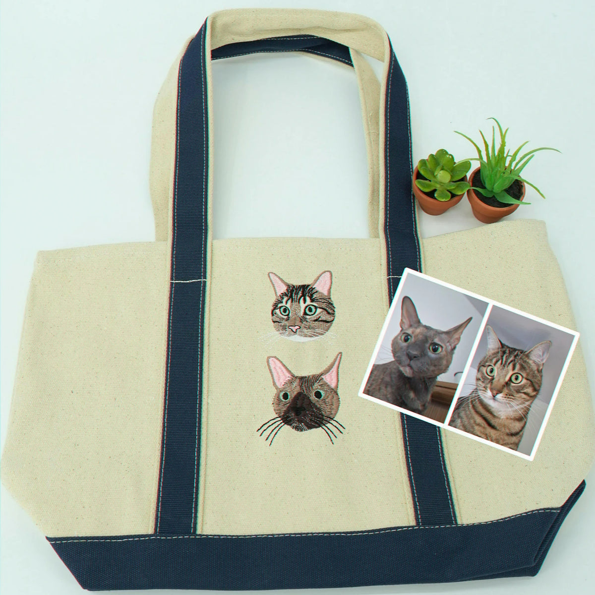 Custom Dog Portrait Canvas Tote - Embroidered Pet Photo Full Color Bag & Name for Dog Parent