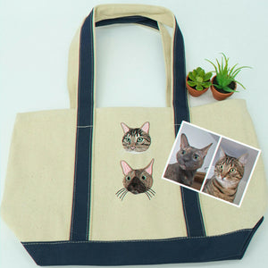 Custom Dog Portrait Canvas Tote - Embroidered Pet Photo Full Color Bag & Name for Dog Parent
