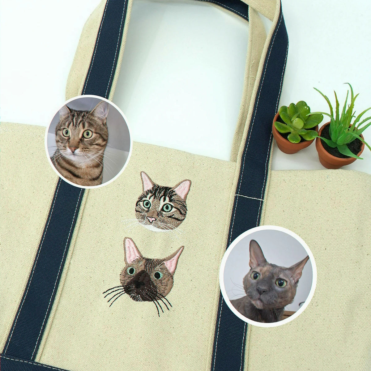 Custom Dog Portrait Canvas Tote - Embroidered Pet Photo Full Color Bag & Name for Dog Parent