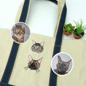 Custom Dog Portrait Canvas Tote - Embroidered Pet Photo Full Color Bag & Name for Dog Parent