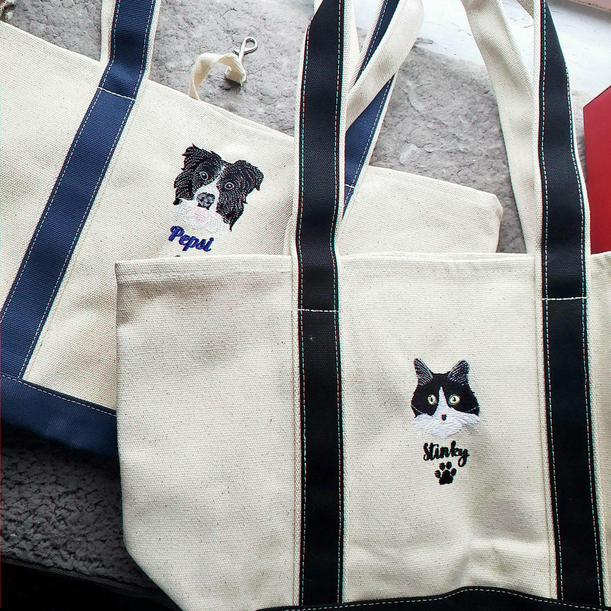 Custom Dog Portrait Canvas Tote - Embroidered Pet Photo Full Color Bag & Name for Dog Parent