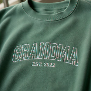 Custom Comfort Colors® Grandpa Grandma Matching Sweatshirt, Embroidered Varsity Kids Name, Grandparent Day Gift