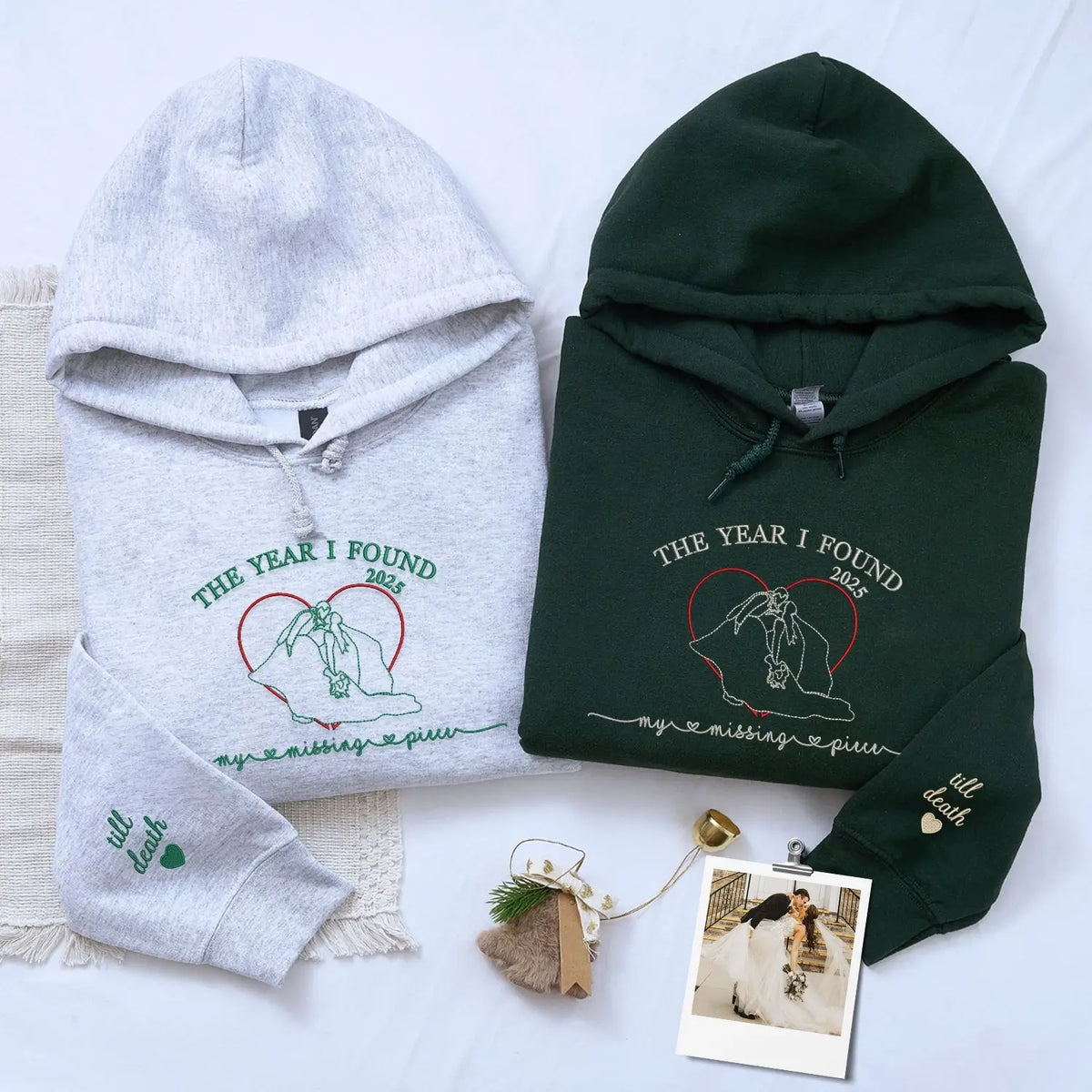 Custom couples hoodie embroidered with photo on chest