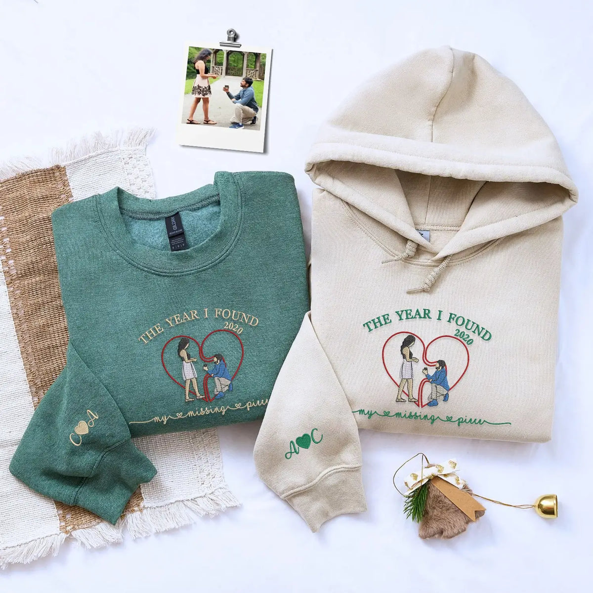 Custom couples sweatshirt embroidered with photo on chest