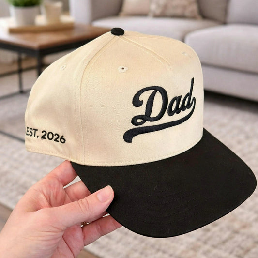 Custom Dad Snapback Hat with EST Year - Embroidered Cap New Dad Fathers Day Gift