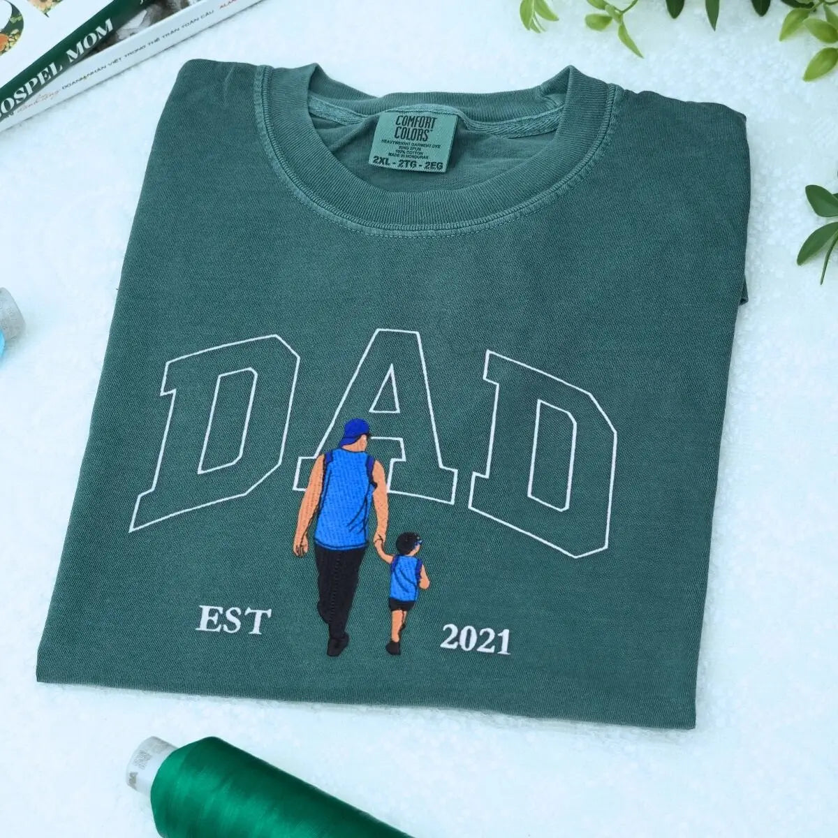 Personalized embroidered shirt with dad and daughter photo gift design, gift for dad