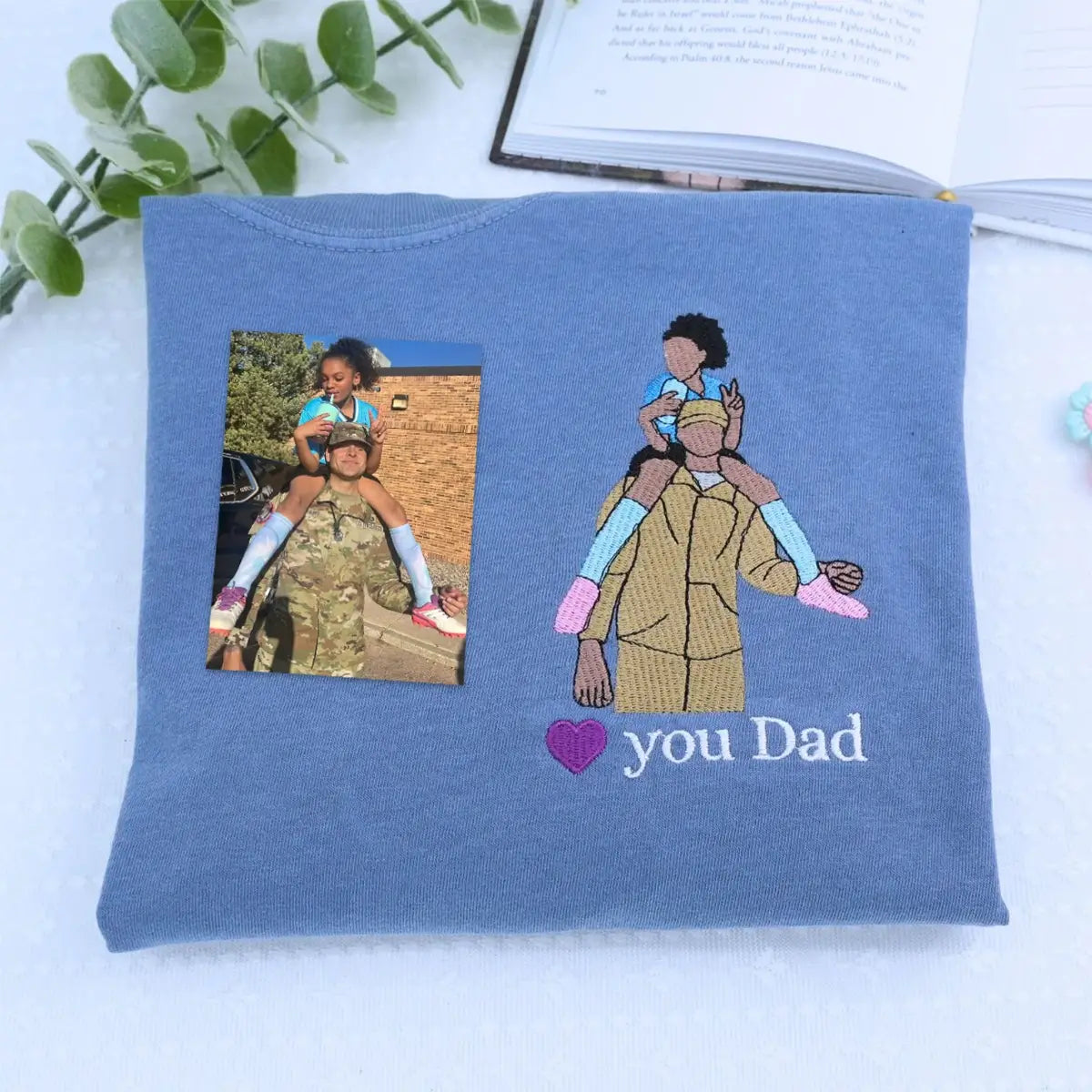 Personalized embroidered shirt with dad and daughter photo gift design