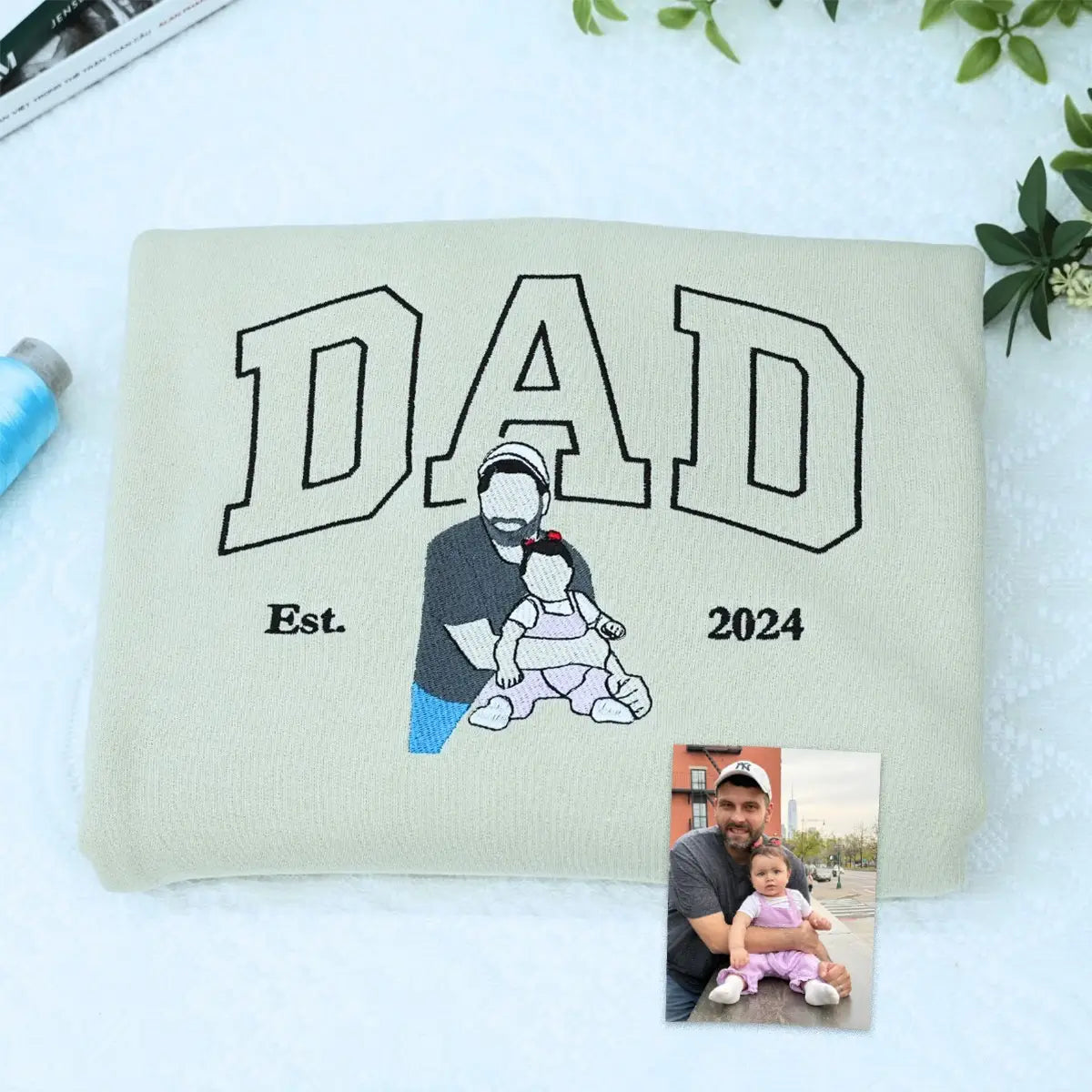 Personalized embroidered shirt with dad and daughter photo gift design