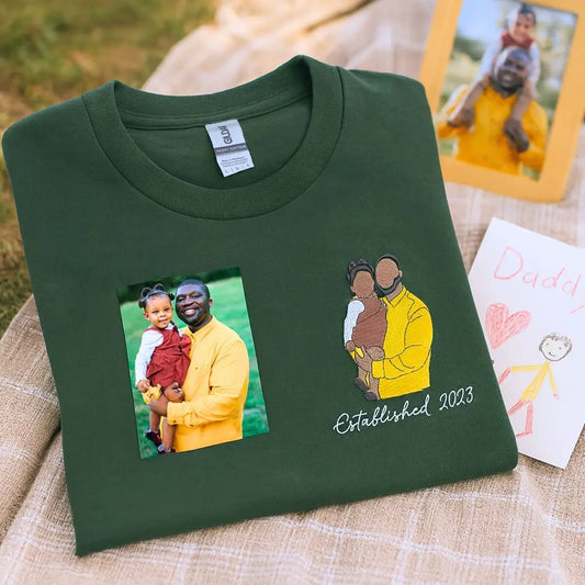 Personalized embroidered shirt with dad and daughter photo gift design, gift for dad