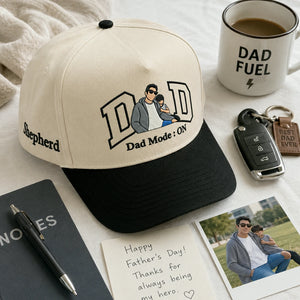 Custom Embroidered Dad Photo Snapback Hat - Dad Mode On - Personalized Father's Day Gift
