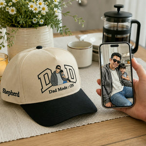 Custom Embroidered Dad Photo Snapback Hat - Dad Mode On - Personalized Father's Day Gift