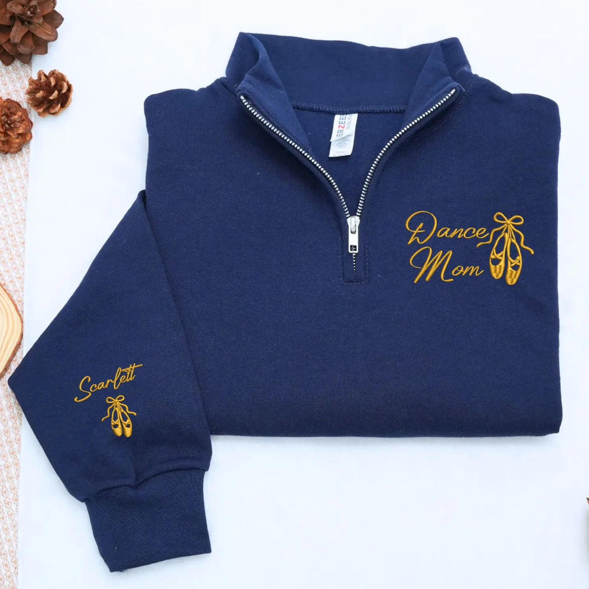 Custom embroidered dance mom quarter zip sweatshirt with dancer name personalized gift for ballet mom competition