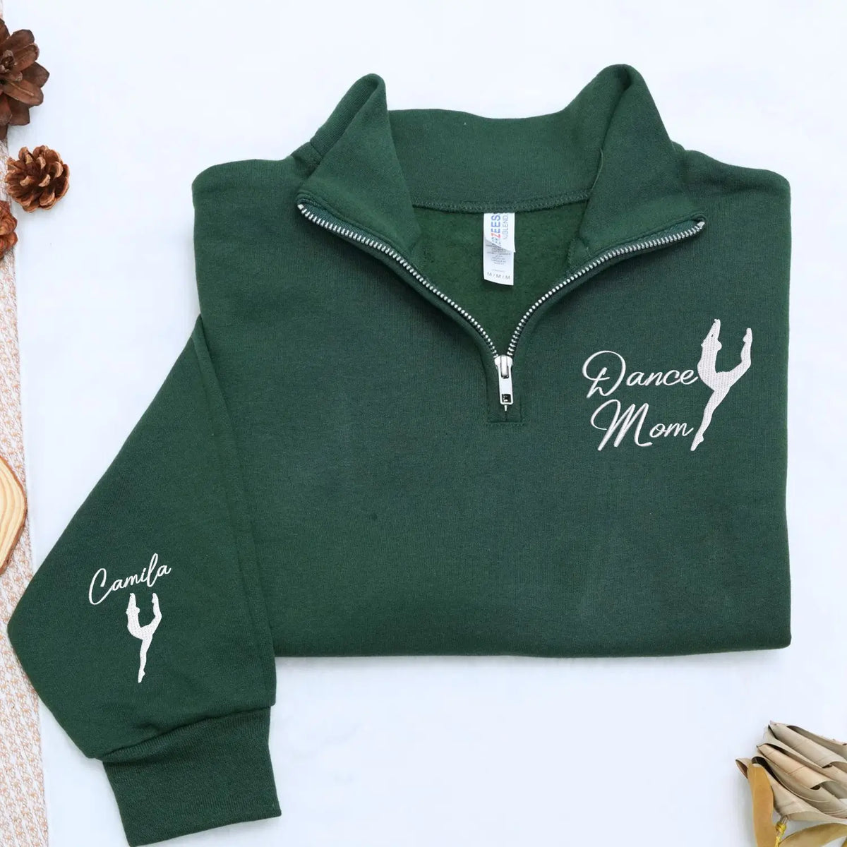 Custom embroidered dance mom quarter zip sweatshirt with dancer name personalized gift for ballet mom competition