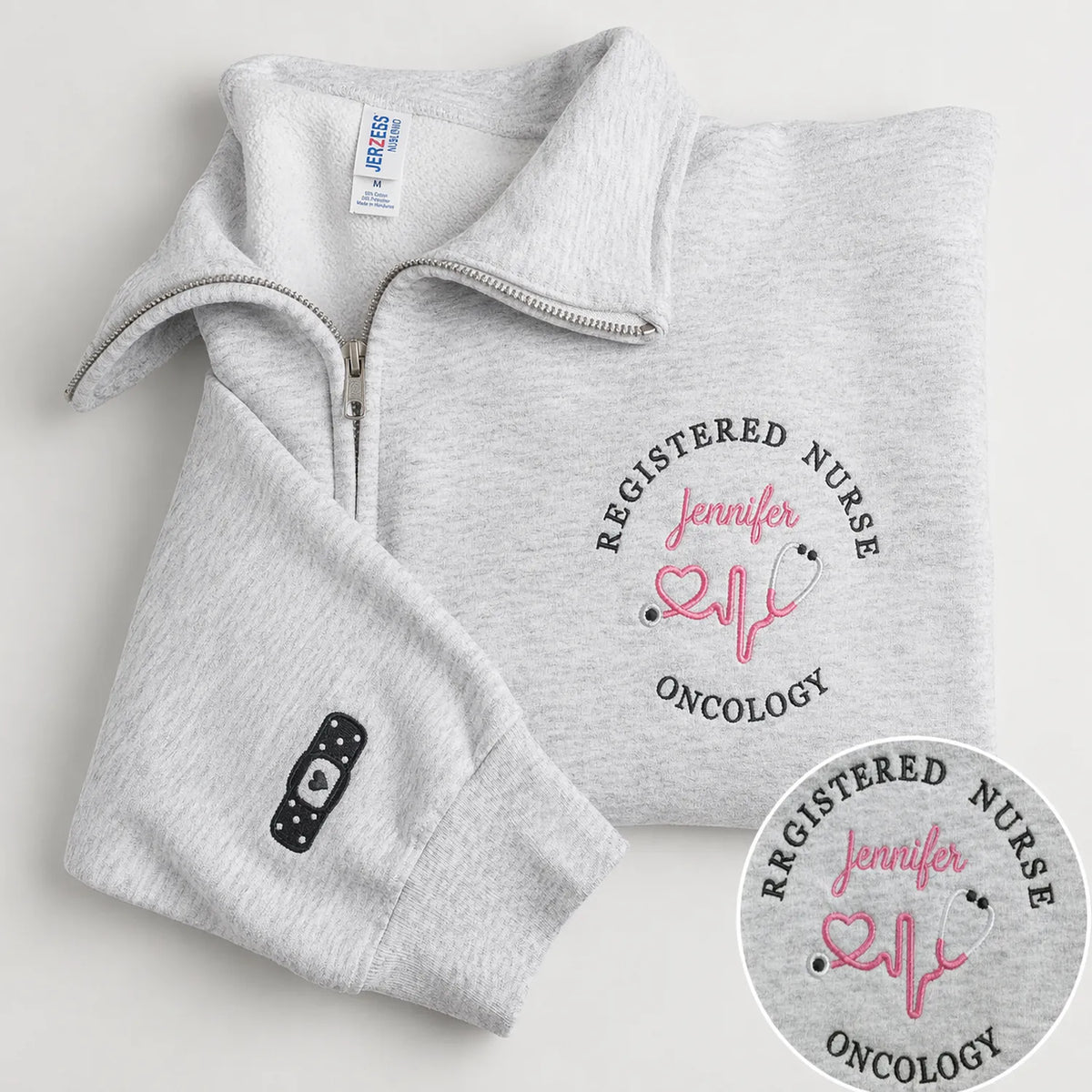 Personalized Oncology RN Quarter Zip, Custom Name & Title Embroidered Pullover, Nurses Week Birthday Gift for Her