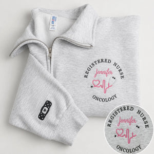Personalized Oncology RN Quarter Zip, Custom Name & Title Embroidered Pullover, Nurses Week Birthday Gift for Her