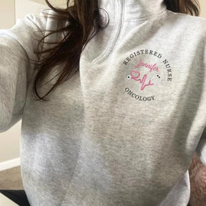 Personalized Oncology RN Quarter Zip, Custom Name & Title Embroidered Pullover, Nurses Week Birthday Gift for Her