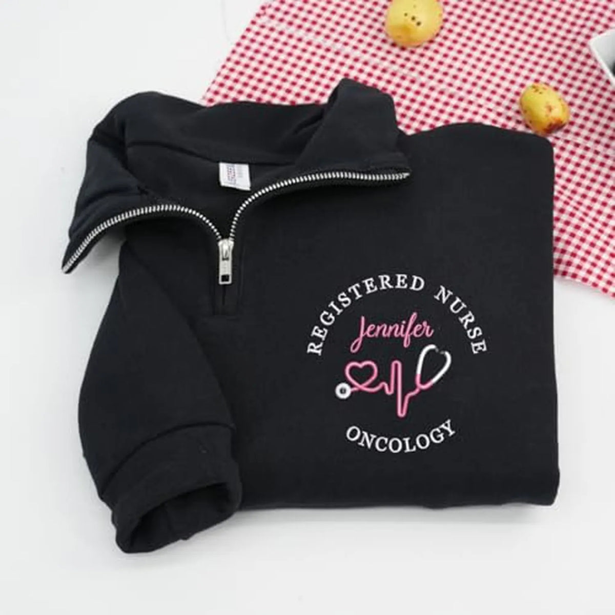 Personalized Oncology RN Quarter Zip, Custom Name & Title Embroidered Pullover, Nurses Week Birthday Gift for Her
