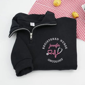 Personalized Oncology RN Quarter Zip, Custom Name & Title Embroidered Pullover, Nurses Week Birthday Gift for Her