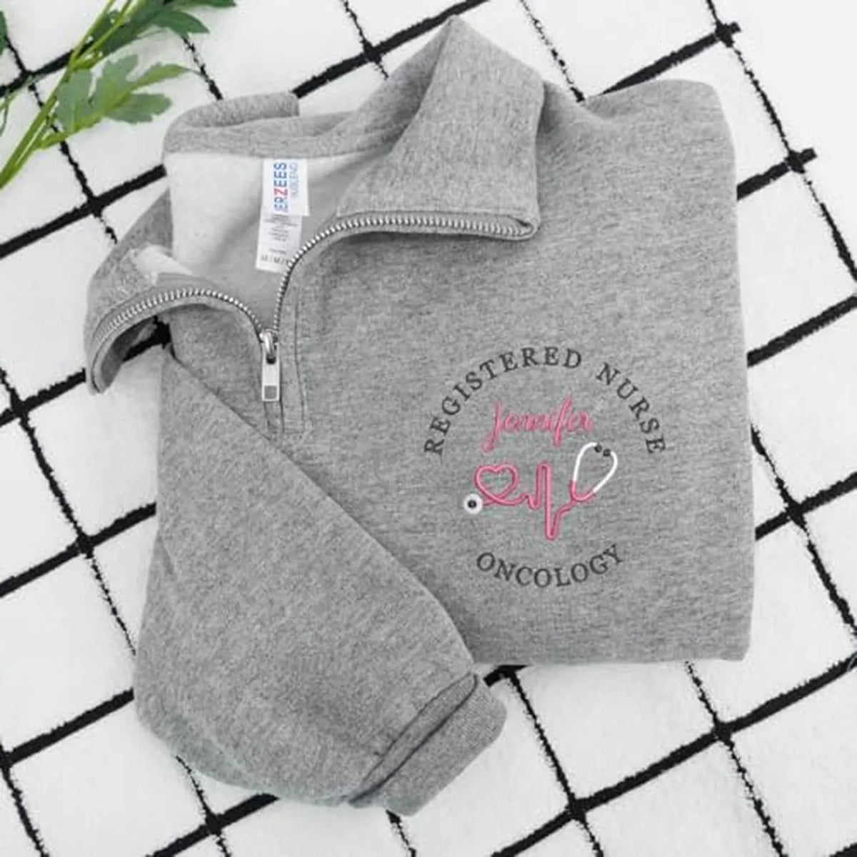 Personalized Oncology RN Quarter Zip, Custom Name & Title Embroidered Pullover, Nurses Week Birthday Gift for Her