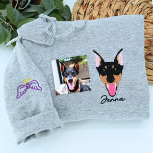 Custom embroidered Doberman portrait shirt with name on sleeve, gift for dog dads