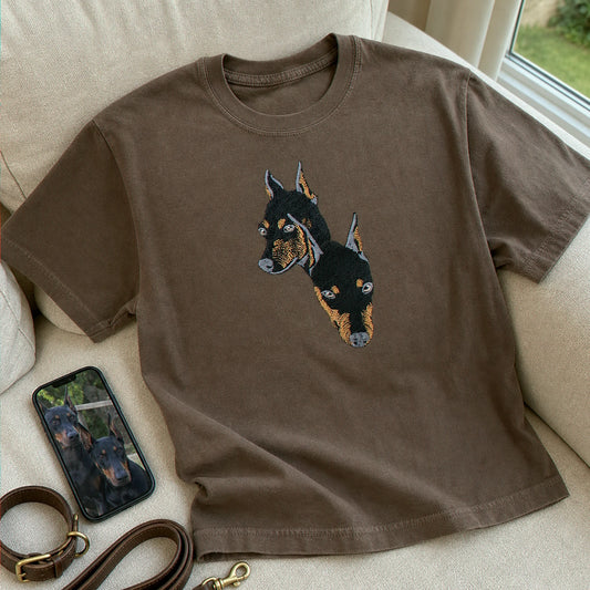 Custom Doberman Portrait T-shirt for Dog Lover - Embroidered Pet Photo Full Color Pullover & Name - Dog Parent Gift