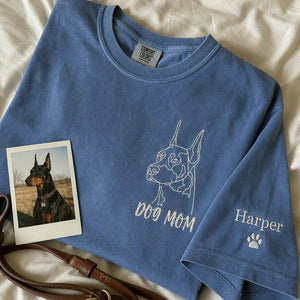 Custom Doberman Outline T-Shirt - Minimalist Embroidered Pet Photo Line Art Tee & Name for Dog Parent
