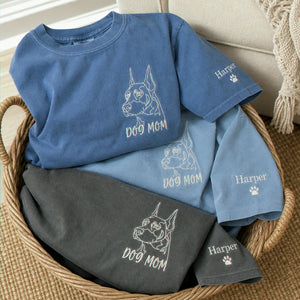 Custom Doberman Outline T-Shirt - Minimalist Embroidered Pet Photo Line Art Tee & Name for Dog Parent