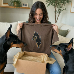 Custom Doberman Portrait T-shirt for Dog Lover - Embroidered Pet Photo Full Color Pullover & Name - Dog Parent Gift