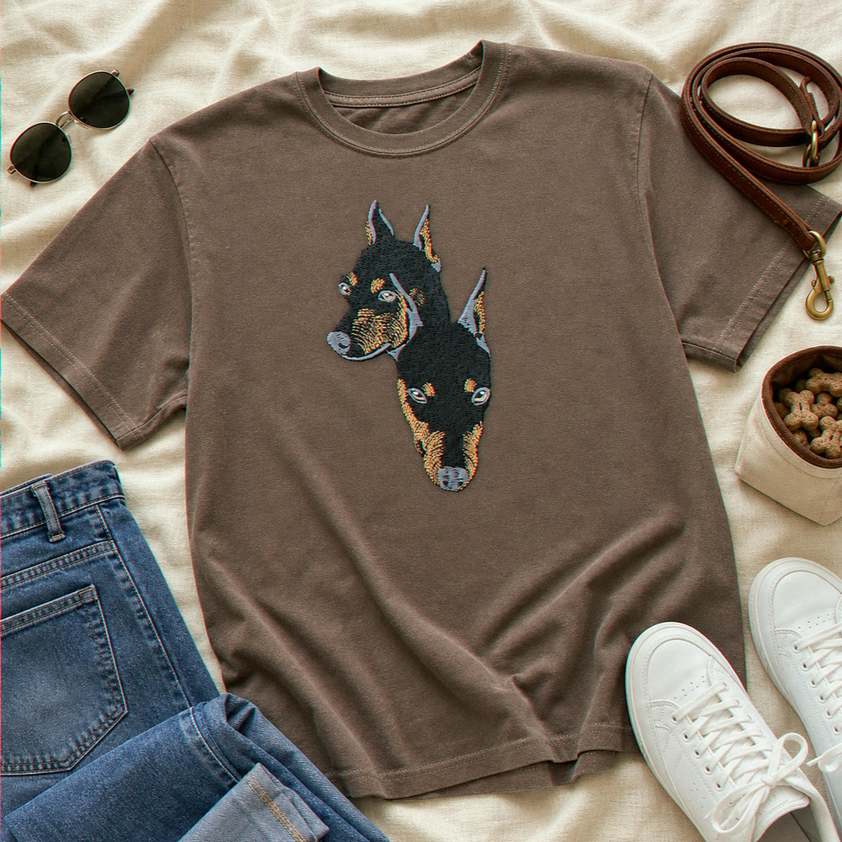 Custom Doberman Portrait T-shirt for Dog Lover - Embroidered Pet Photo Full Color Pullover & Name - Dog Parent Gift
