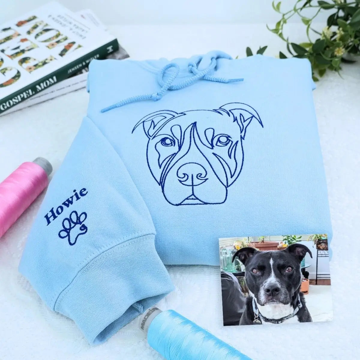 Custom Dog Dad Photo Hoodie, Embroidered Gift from Wife, Girlfriend