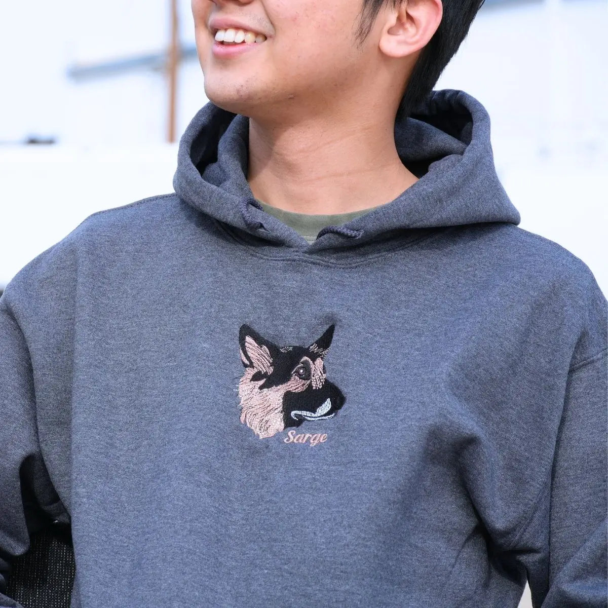 Custom Dog Dad Photo Hoodie, Embroidered Gift from Wife, Girlfriend