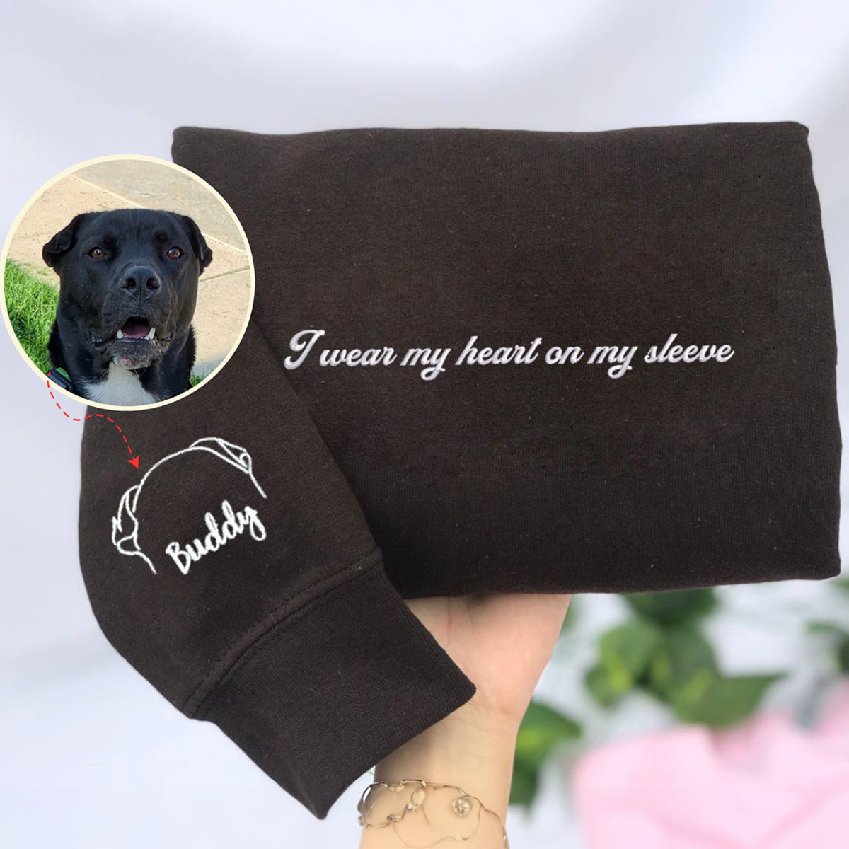 Custom Dog Ear Sweatshirt, Hoodie Embroidered Your Photo, Dog Name
