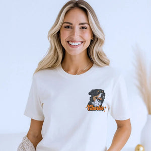Custom t-shirt with embroidered dog face portrait, ideal gift for pet lovers and dog owners
