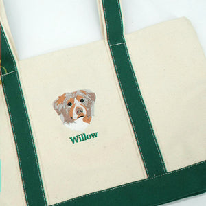 Custom Dog Portrait Tote Bag for Couple - Embroidered Pet Photo Full Color & Name - Matching Anniversary Gift