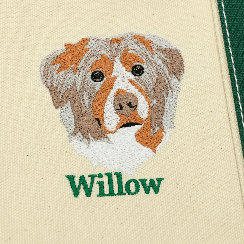 Custom Dog Portrait Tote Bag for Couple - Embroidered Pet Photo Full Color & Name - Matching Anniversary Gift