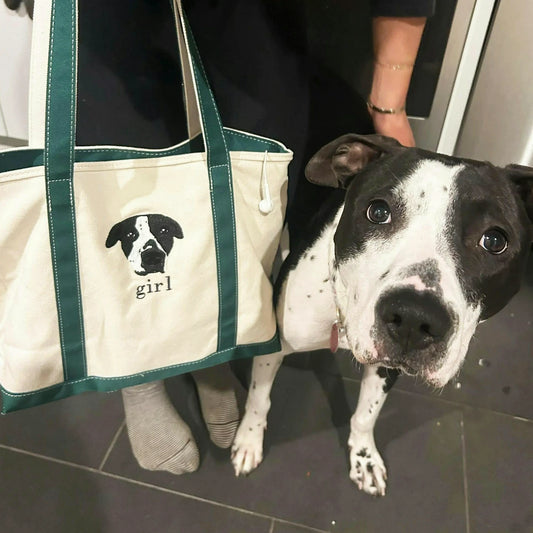 Custom Dog Portrait Tote Bag for Birthday Friend- Embroidered Pet Photo Full Color Bag & Name - Gift for Her