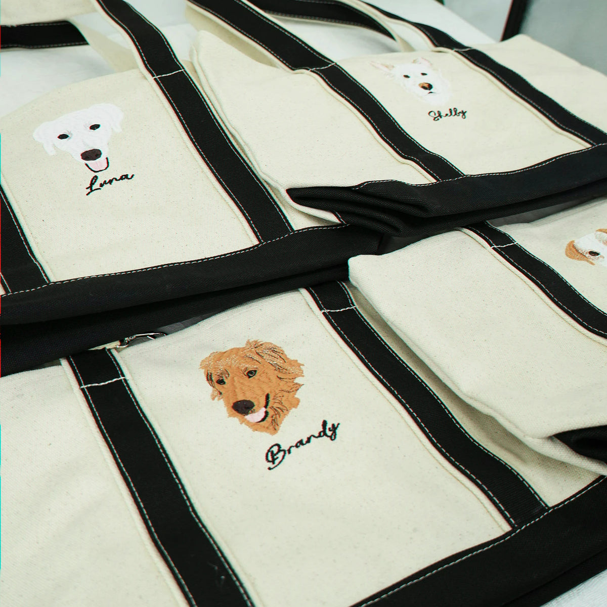 Custom Dog Portrait Tote Bag for Birthday Friend- Embroidered Pet Photo Full Color Bag & Name - Gift for Her