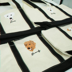 Custom Dog Portrait Tote Bag for Birthday Friend- Embroidered Pet Photo Full Color Bag & Name - Gift for Her