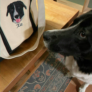Custom Dog Portrait Tote Bag for Birthday Friend- Embroidered Pet Photo Full Color Bag & Name - Gift for Her