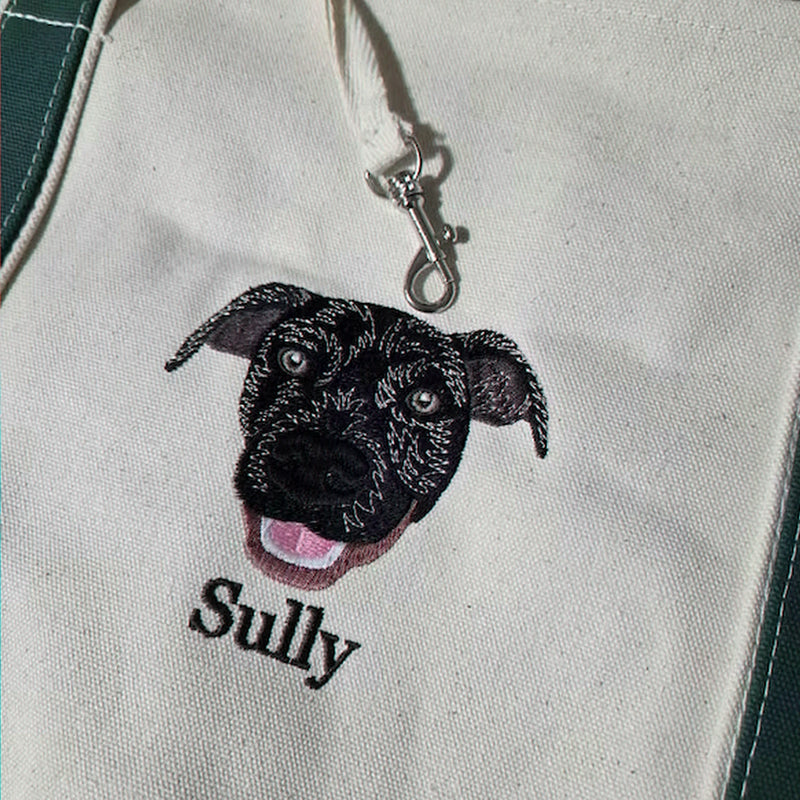 Custom Dog Portrait Tote Bag for Birthday Aunt - Embroidered Pet Photo Full Color Bag & Name - Gift for Her
