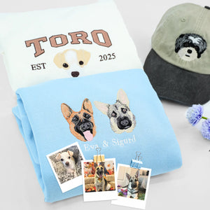 Custom Dog Mom Sweatshirt Embroidered Pet Face Name Portraits Photo on Sleeve