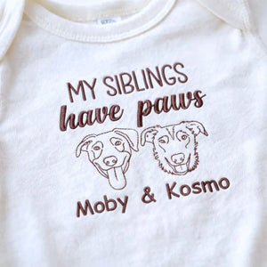 Personalized newborn baby onesie with embroidered dog portrait, soft cotton, ideal gift for pet-loving families
