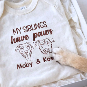 Personalized newborn baby onesie with embroidered dog portrait, soft cotton, ideal gift for pet-loving families