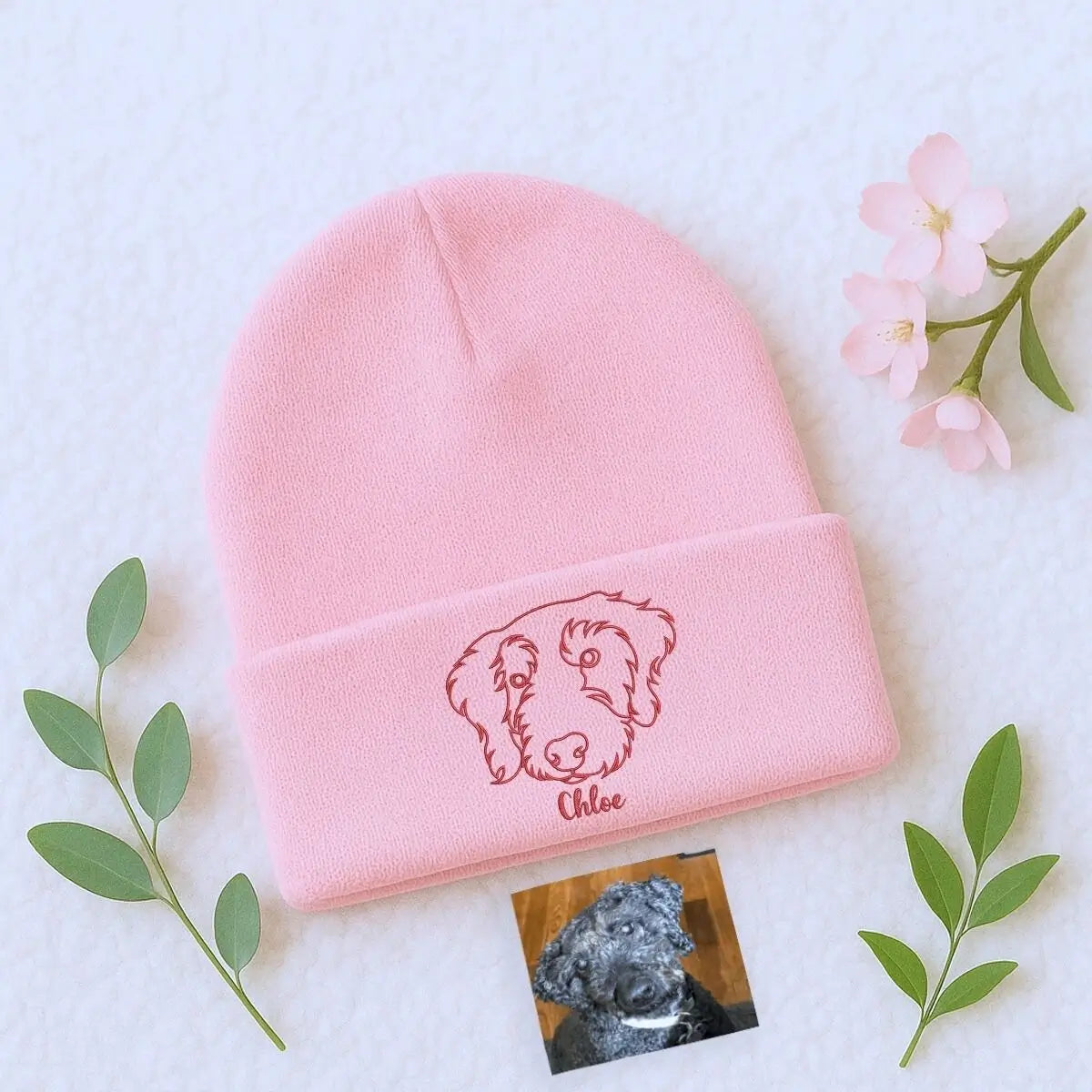 Custom Embroidered Dog Portrait from Photo Beanie Hat, Gift for Dog Lovers, Dog Mom, Dog Dad